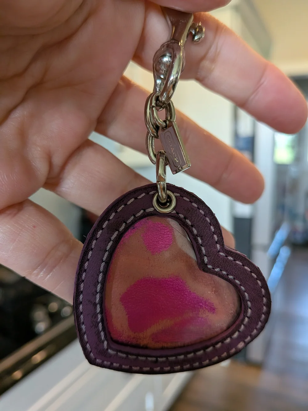 Coach Purple Heart Leather Keychain Charm
